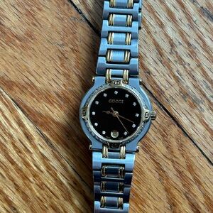 Vintage Gucci 9000L Date Black Dial Diamond Marker & Bezel Quartz Ladies Watch